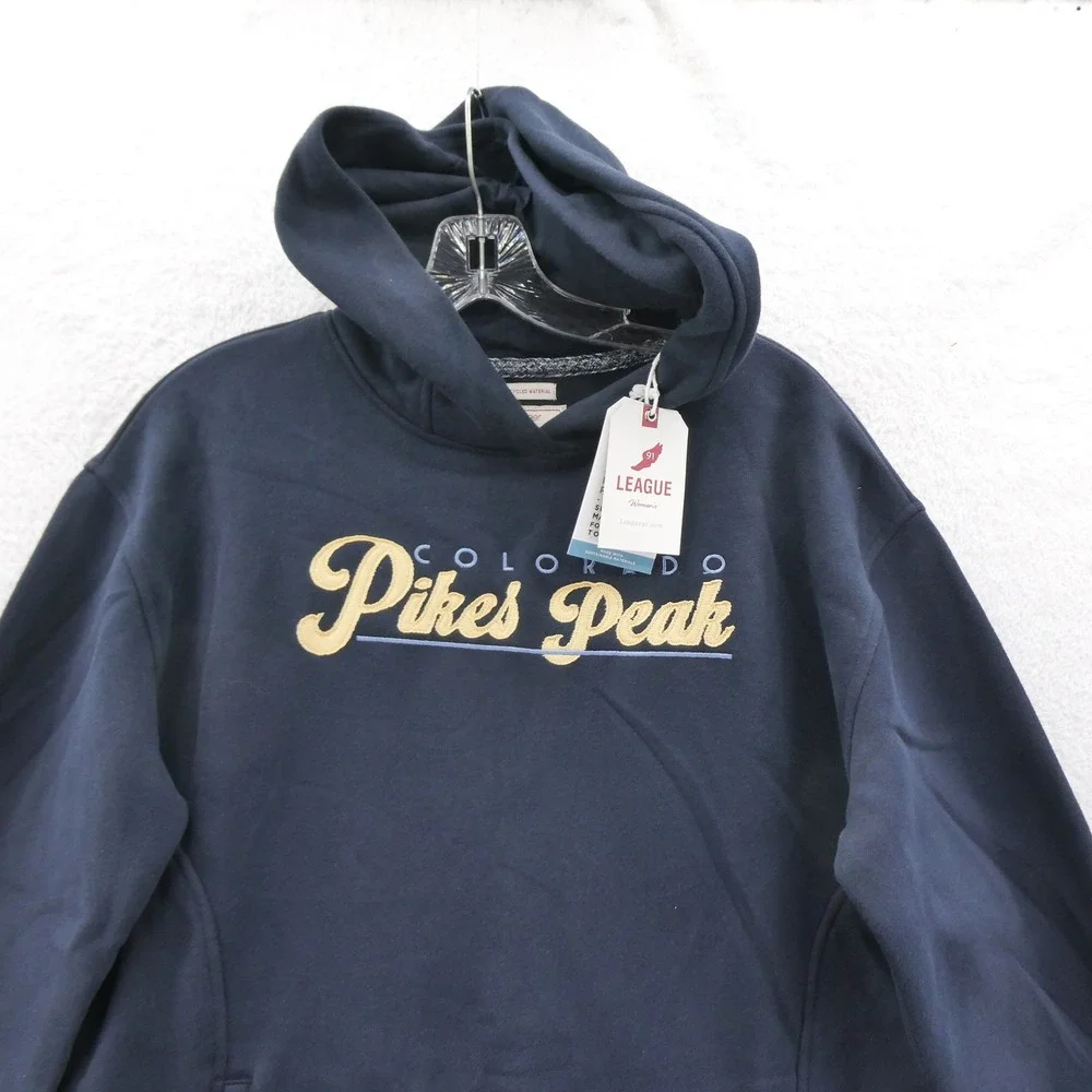 League Hoodie Womens Medium Pikes Peak Colorado Navy Blue Recycled Cotton‎ Blend